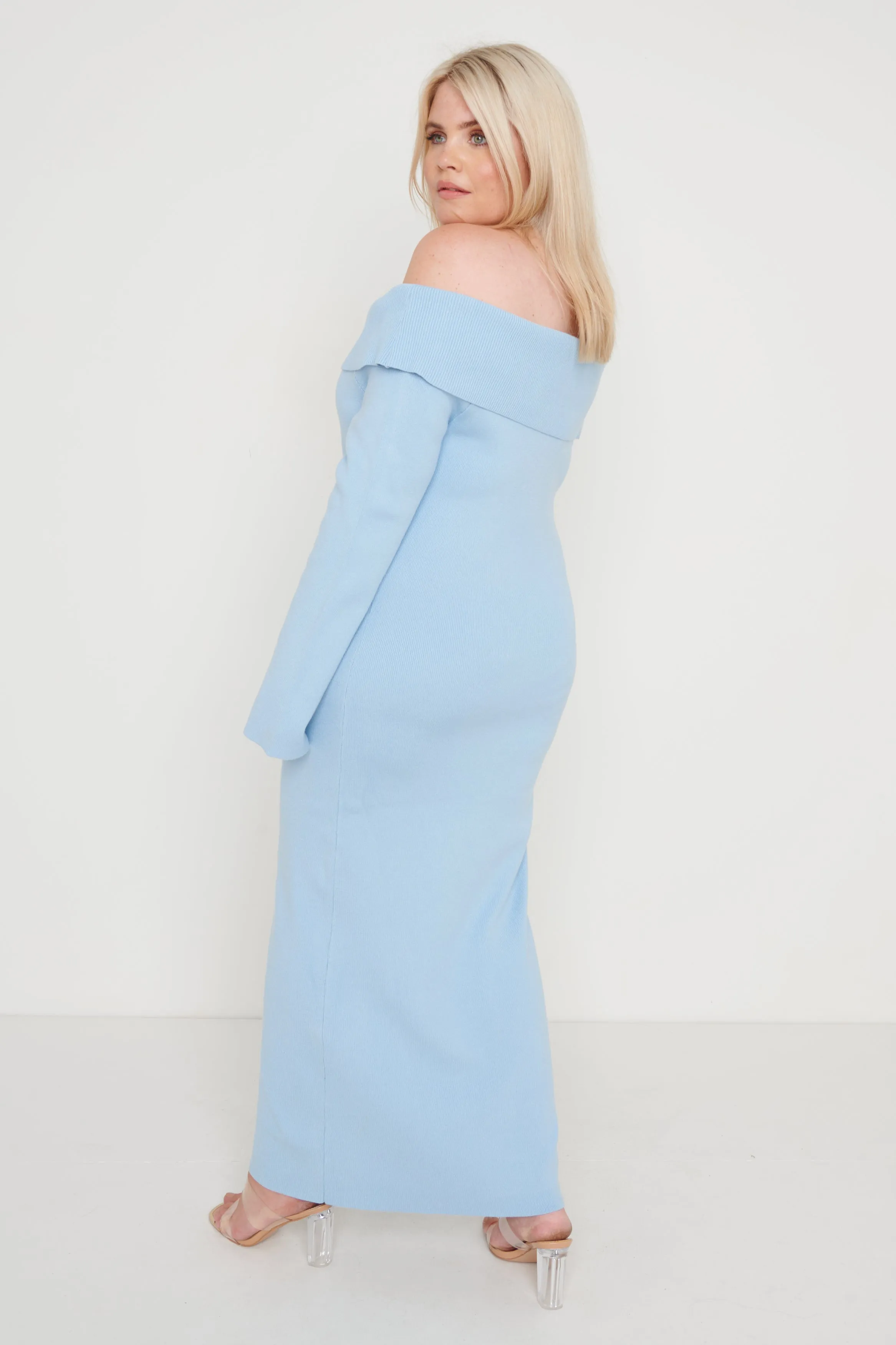 Soreya Bardot Knit Dress- Blue