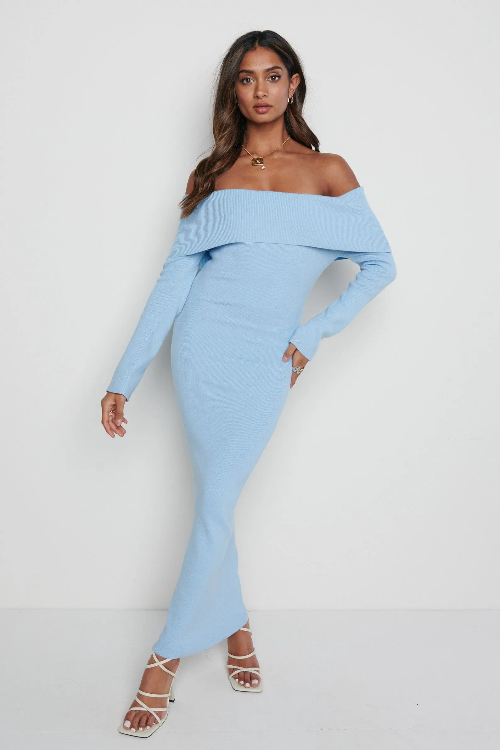 Soreya Bardot Knit Dress- Blue