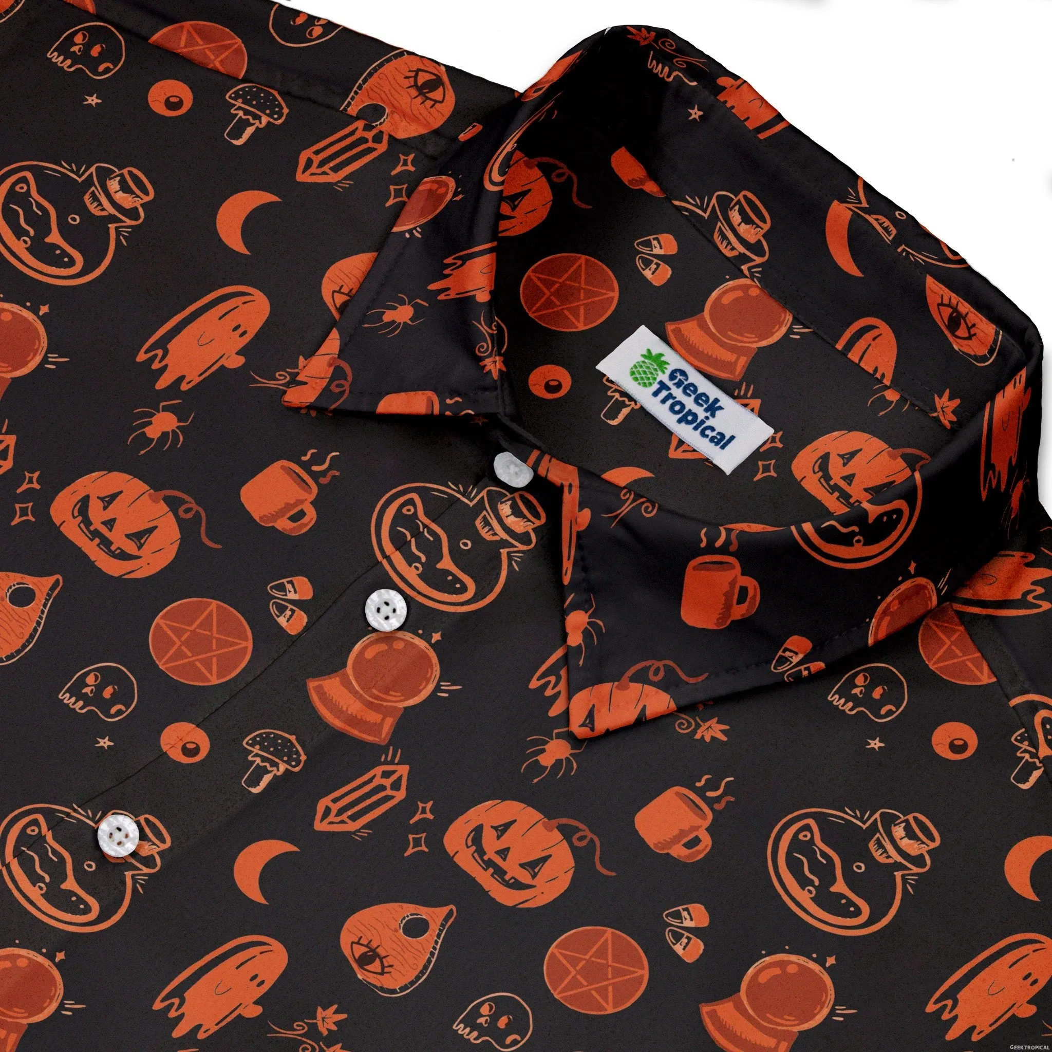 Spooky Halloween Orange Button Up Shirt