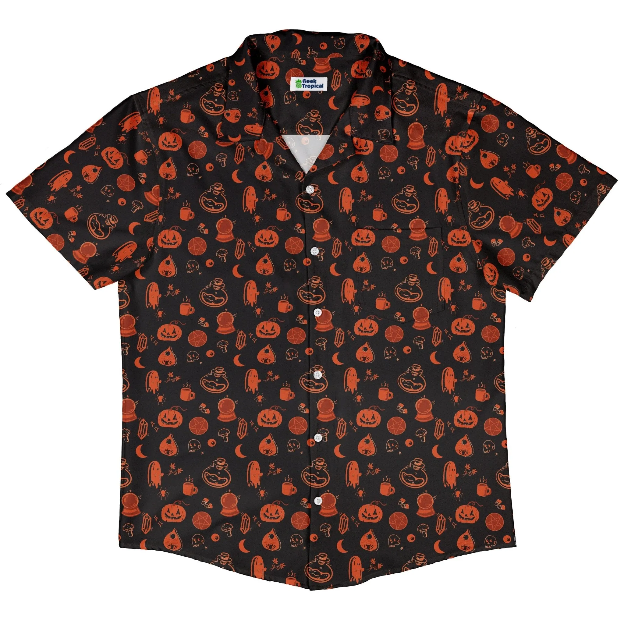 Spooky Halloween Orange Button Up Shirt