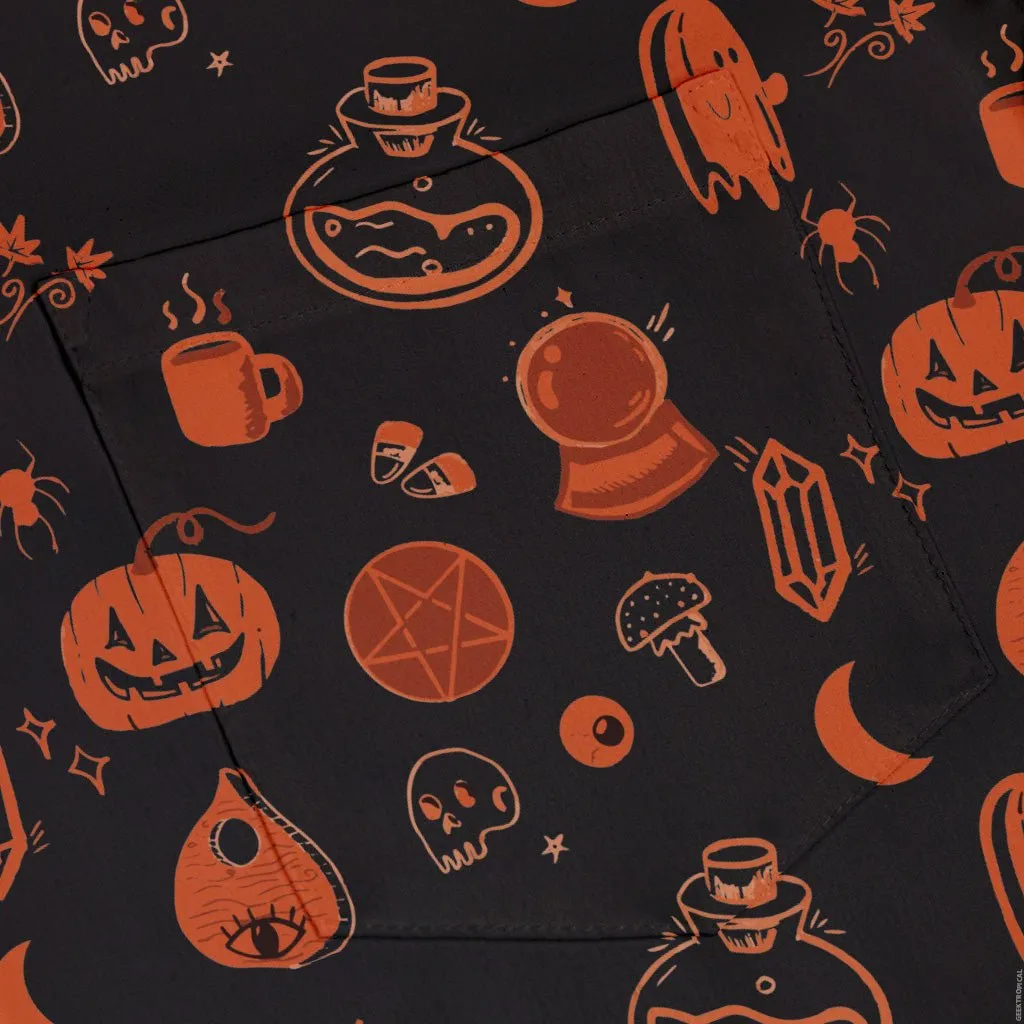 Spooky Halloween Orange Button Up Shirt