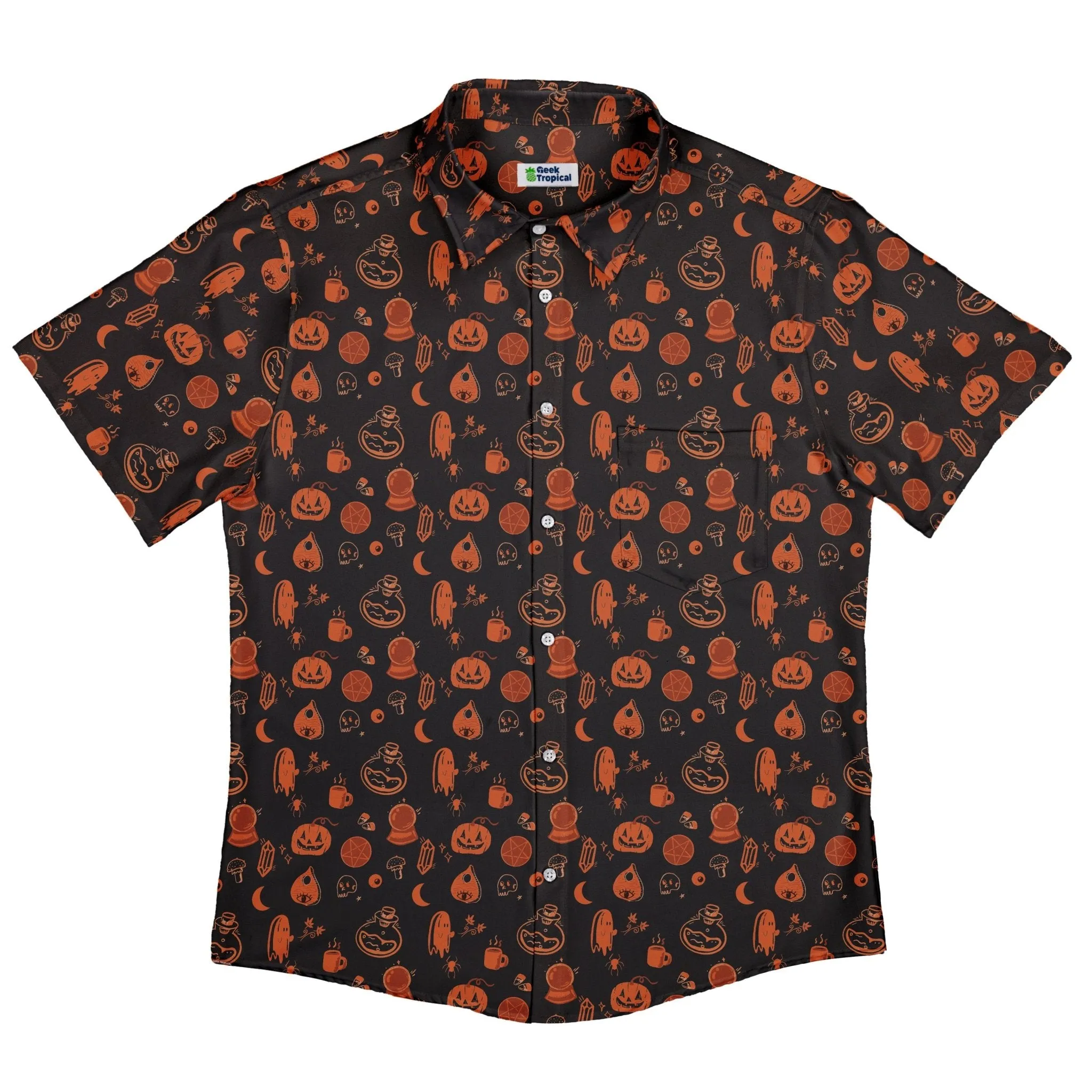 Spooky Halloween Orange Button Up Shirt