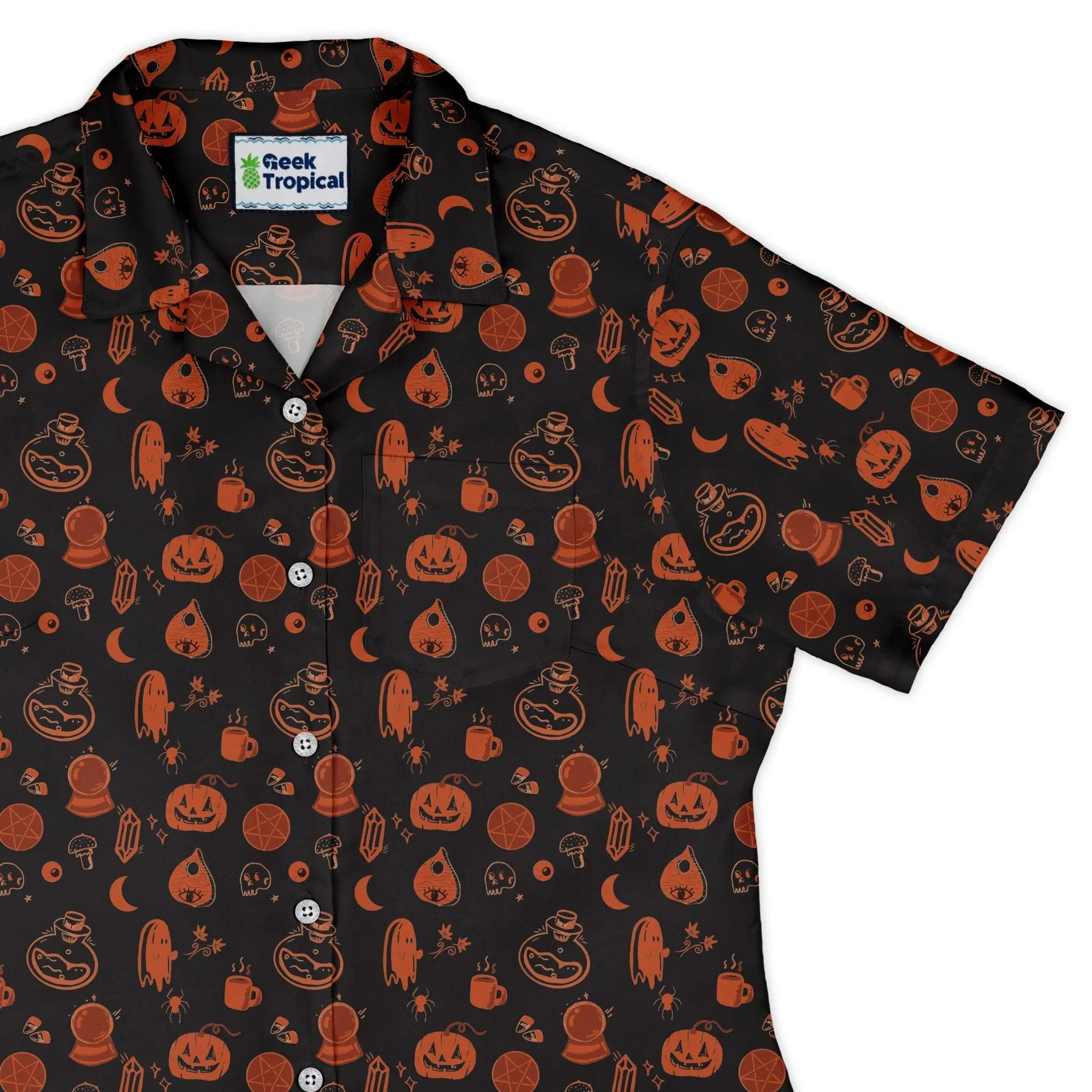 Spooky Halloween Orange Curvy Button Up Shirt