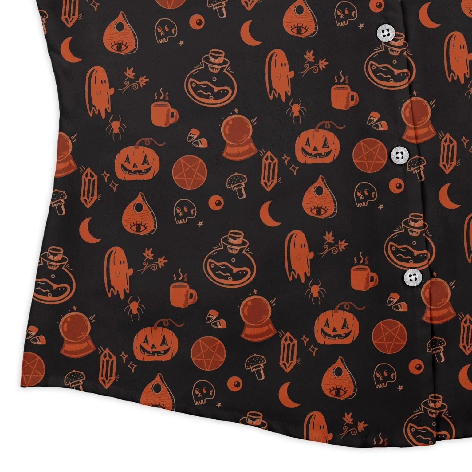 Spooky Halloween Orange Curvy Button Up Shirt