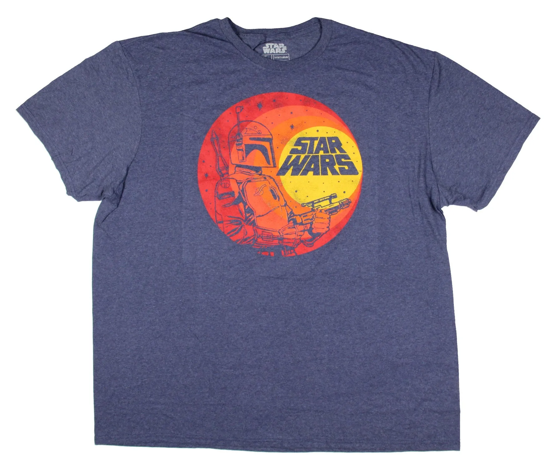 Star Wars Mens' Boba Fett Outline On A Circular Sunset Gradient T-Shirt