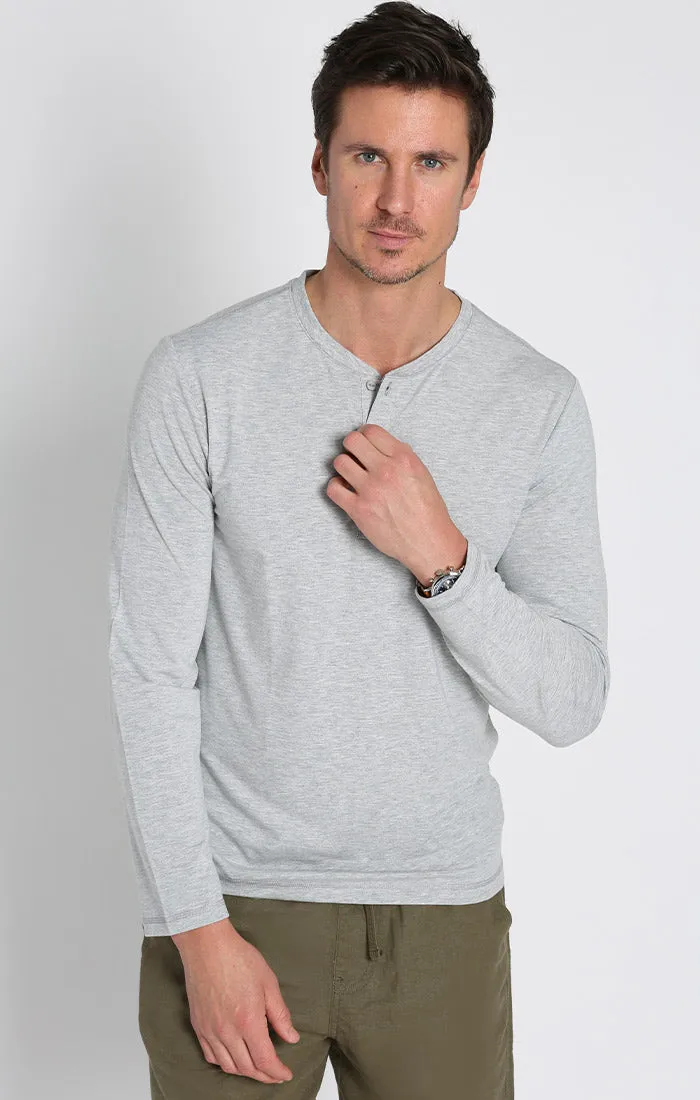 Stretch Long Sleeve Poly Viscose Henley