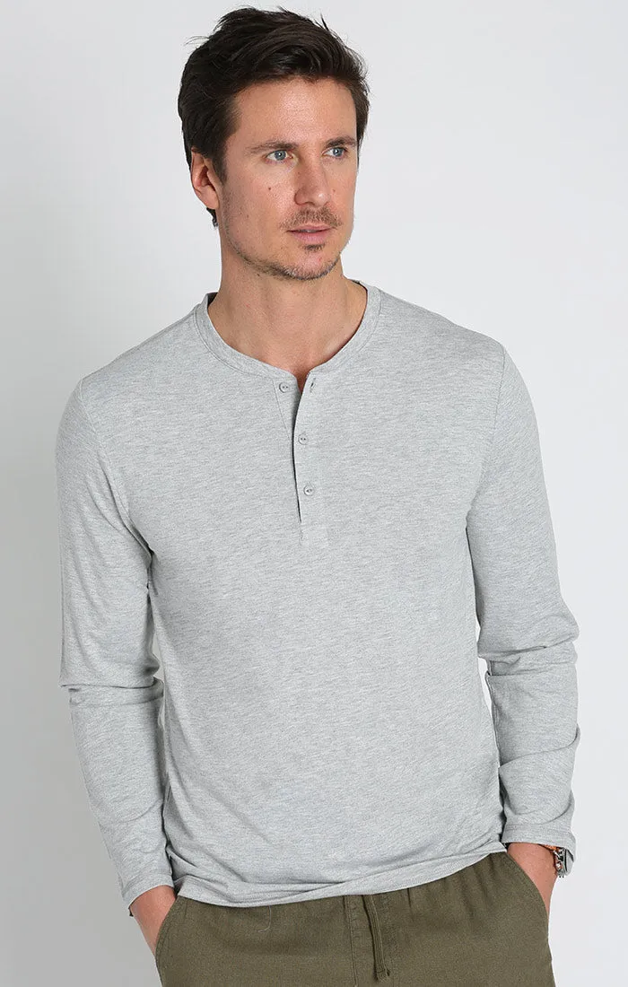 Stretch Long Sleeve Poly Viscose Henley