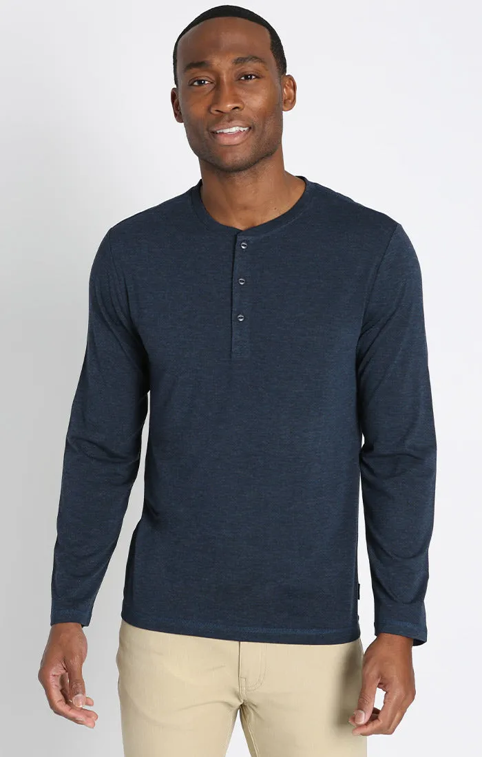 Stretch Long Sleeve Poly Viscose Henley