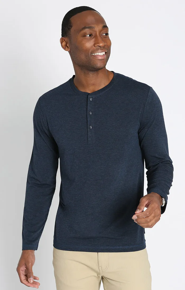 Stretch Long Sleeve Poly Viscose Henley