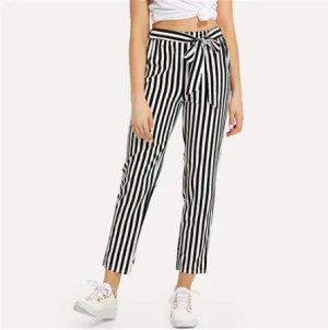 Striped Casual Waist Knot Pants