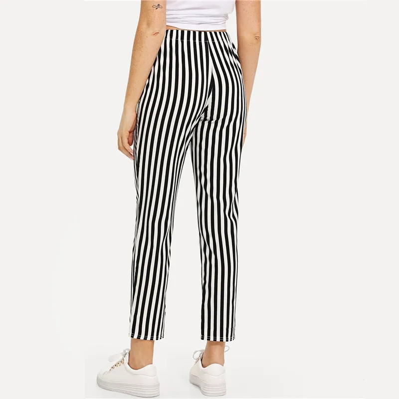 Striped Casual Waist Knot Pants