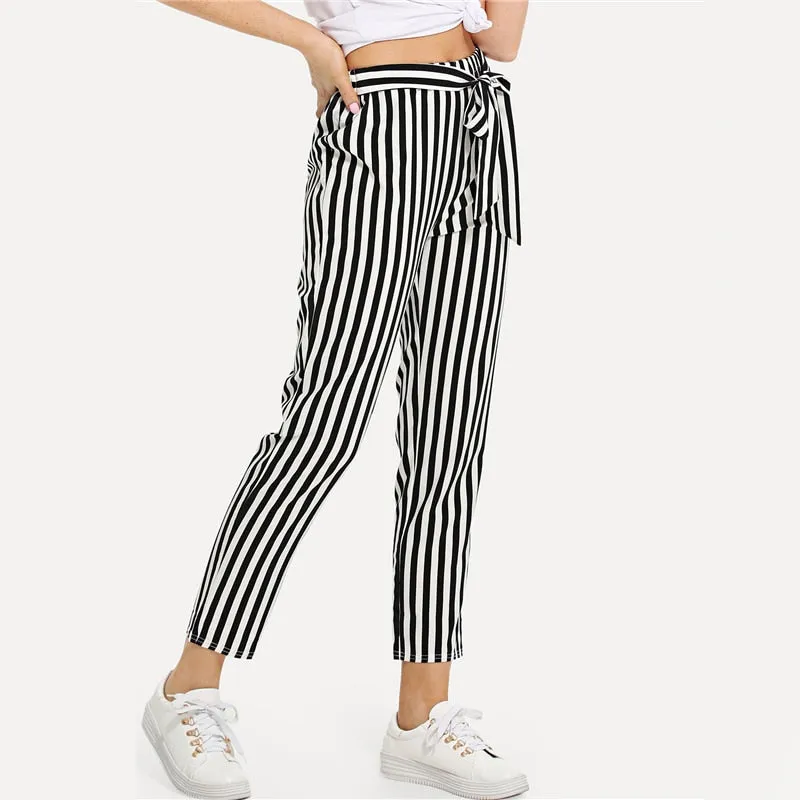 Striped Casual Waist Knot Pants