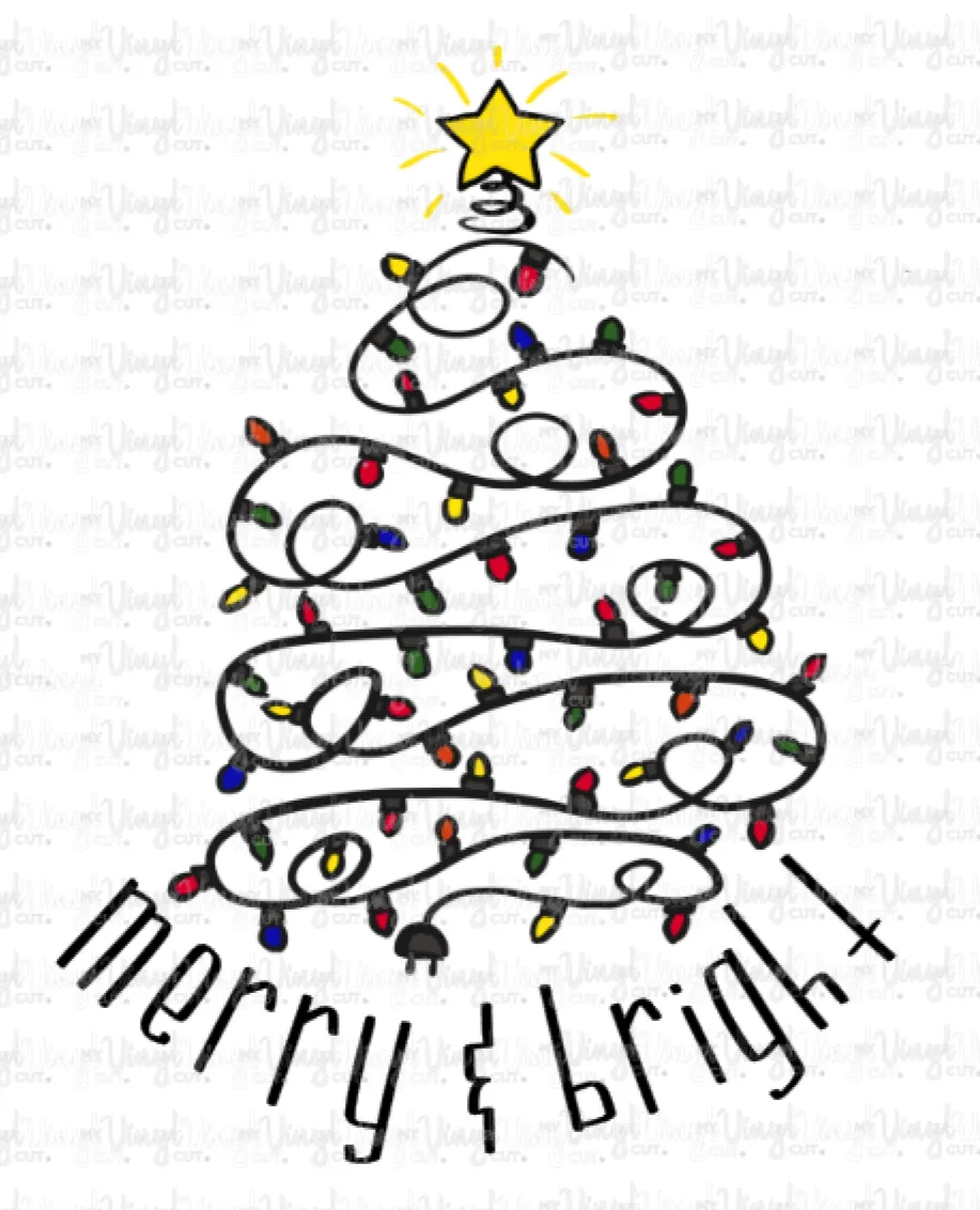 Sublimation Transfer Merry & Bright Christmas Lights Tree