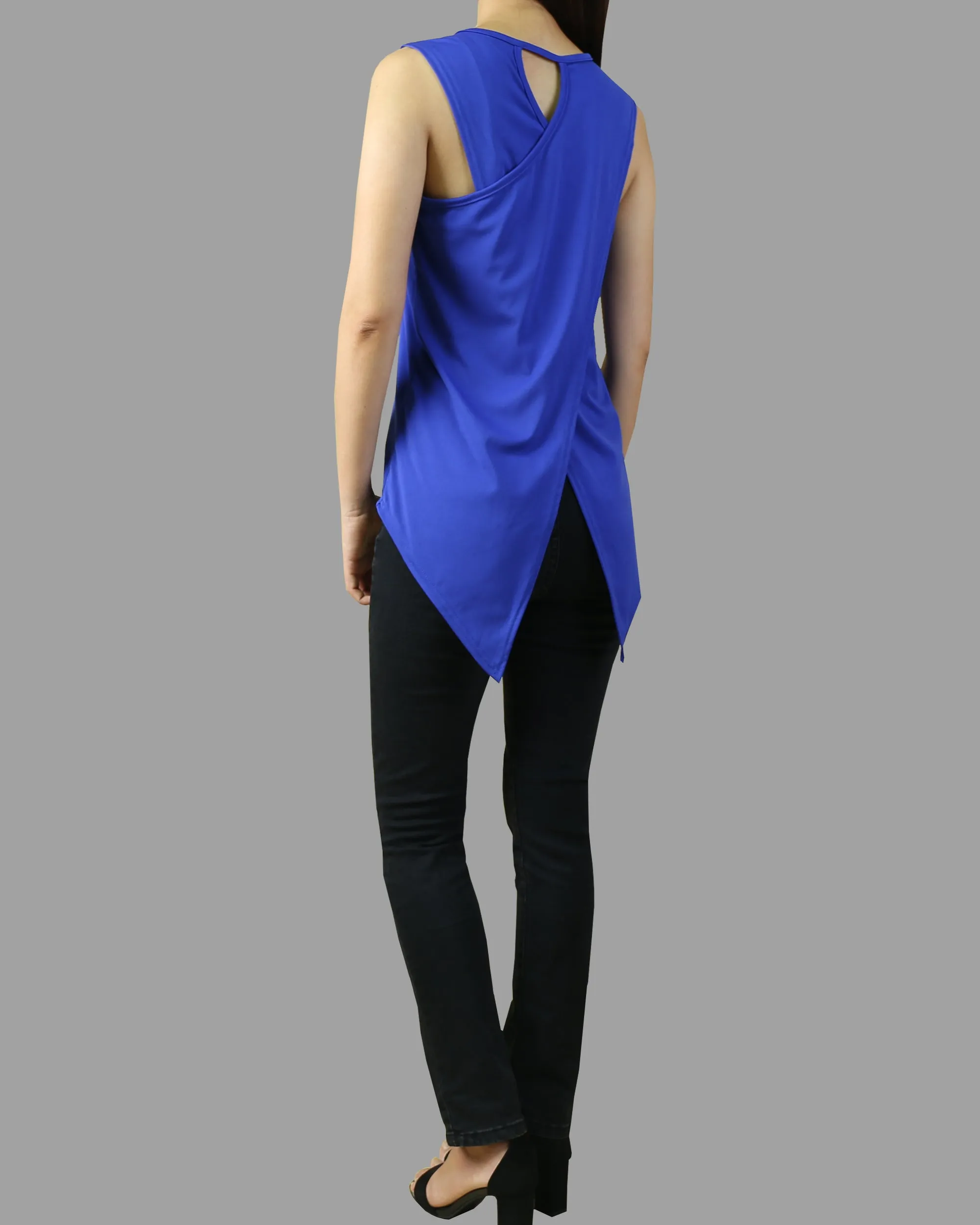 Summer top, Cotton tank top, asymmetrical t shirt, oversize t-shirt, black cotton top(Y1942)