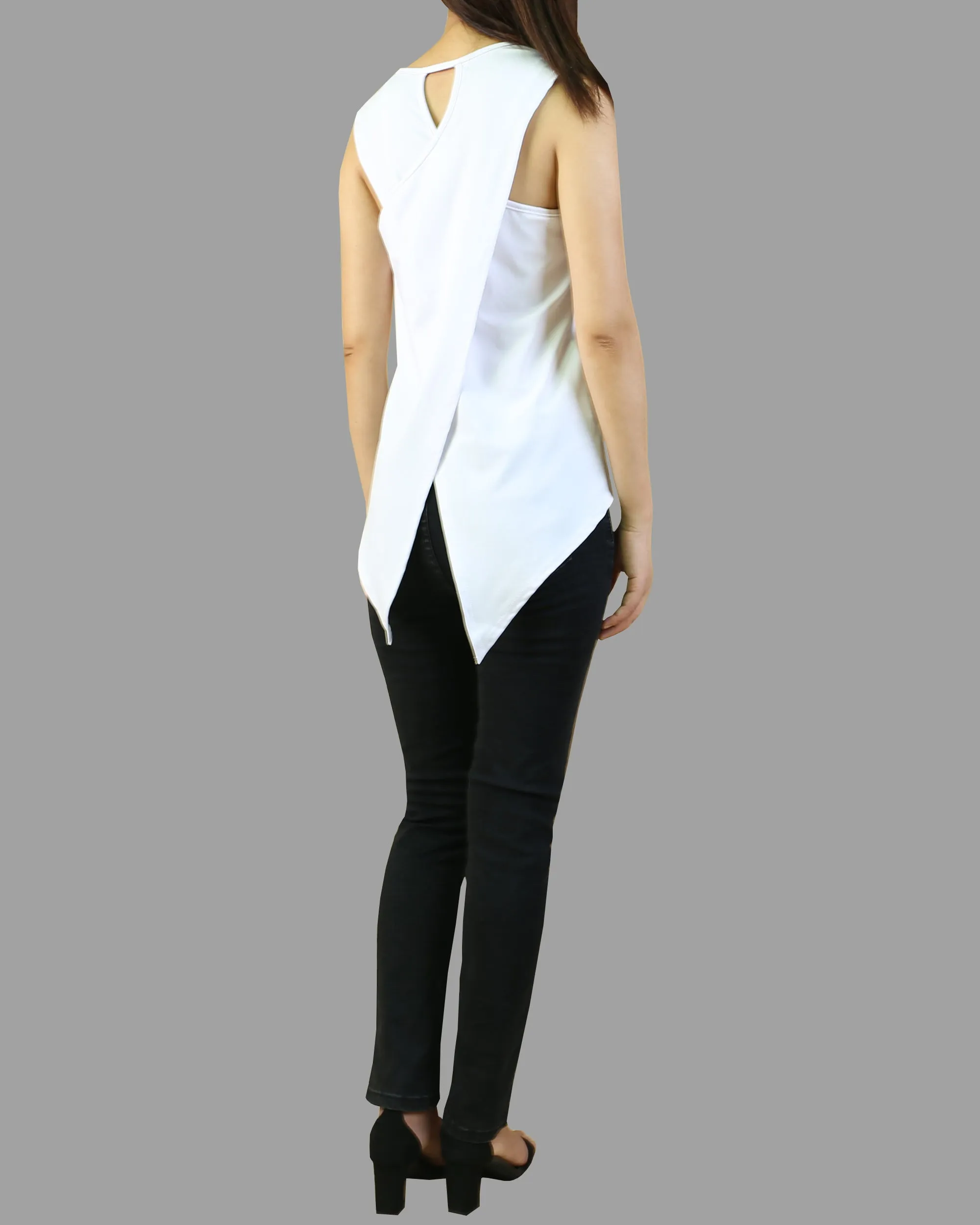 Summer top, Cotton tank top, asymmetrical t shirt, oversize t-shirt, black cotton top(Y1942)