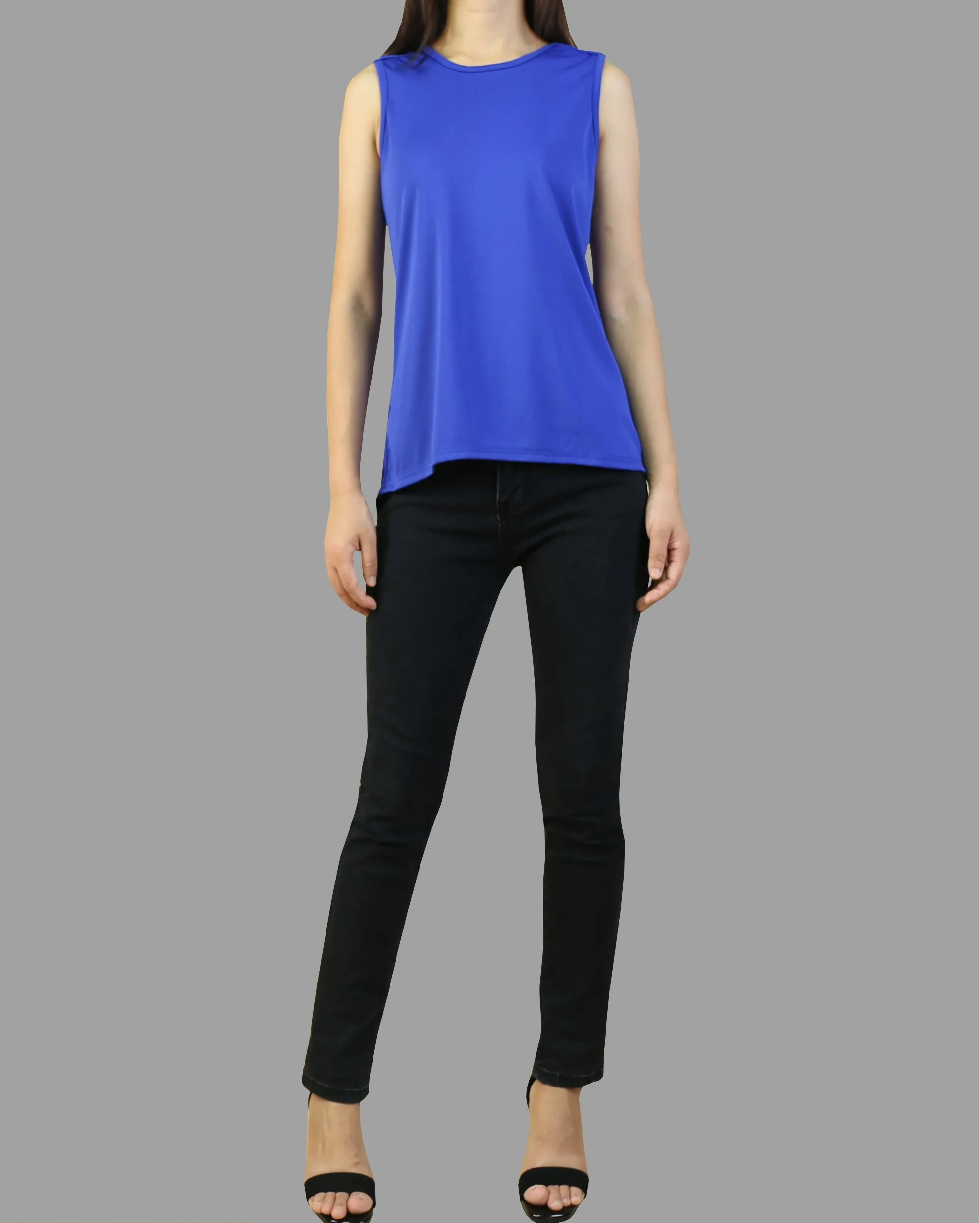 Summer top, Cotton tank top, asymmetrical t shirt, oversize t-shirt, black cotton top(Y1942)