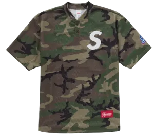 Supreme S Logo Baseball Henley Woodland Camo