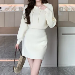 Temperament Hooded Sweatshirt Knitted Sweater Dress