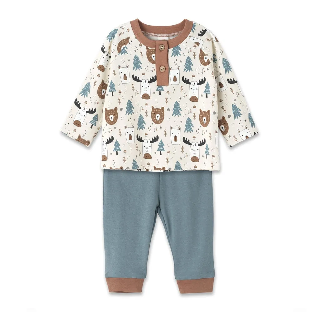 Tesa Babe Woodland Pals Long Sleeve Henley Top & Pant Set