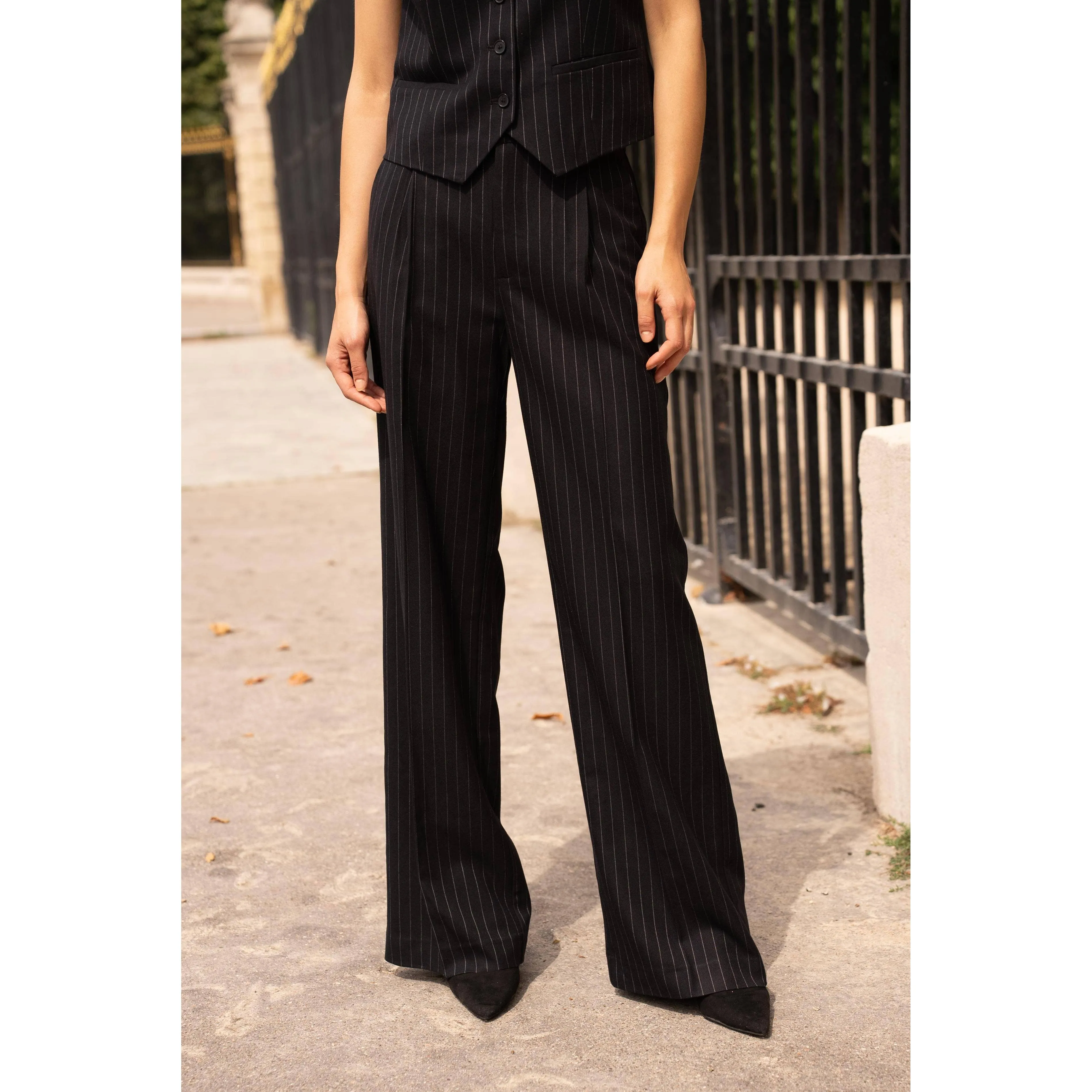 The Martine Black Striped High Waisted Trouser Pants