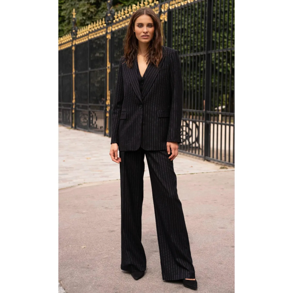 The Martine Black Striped High Waisted Trouser Pants