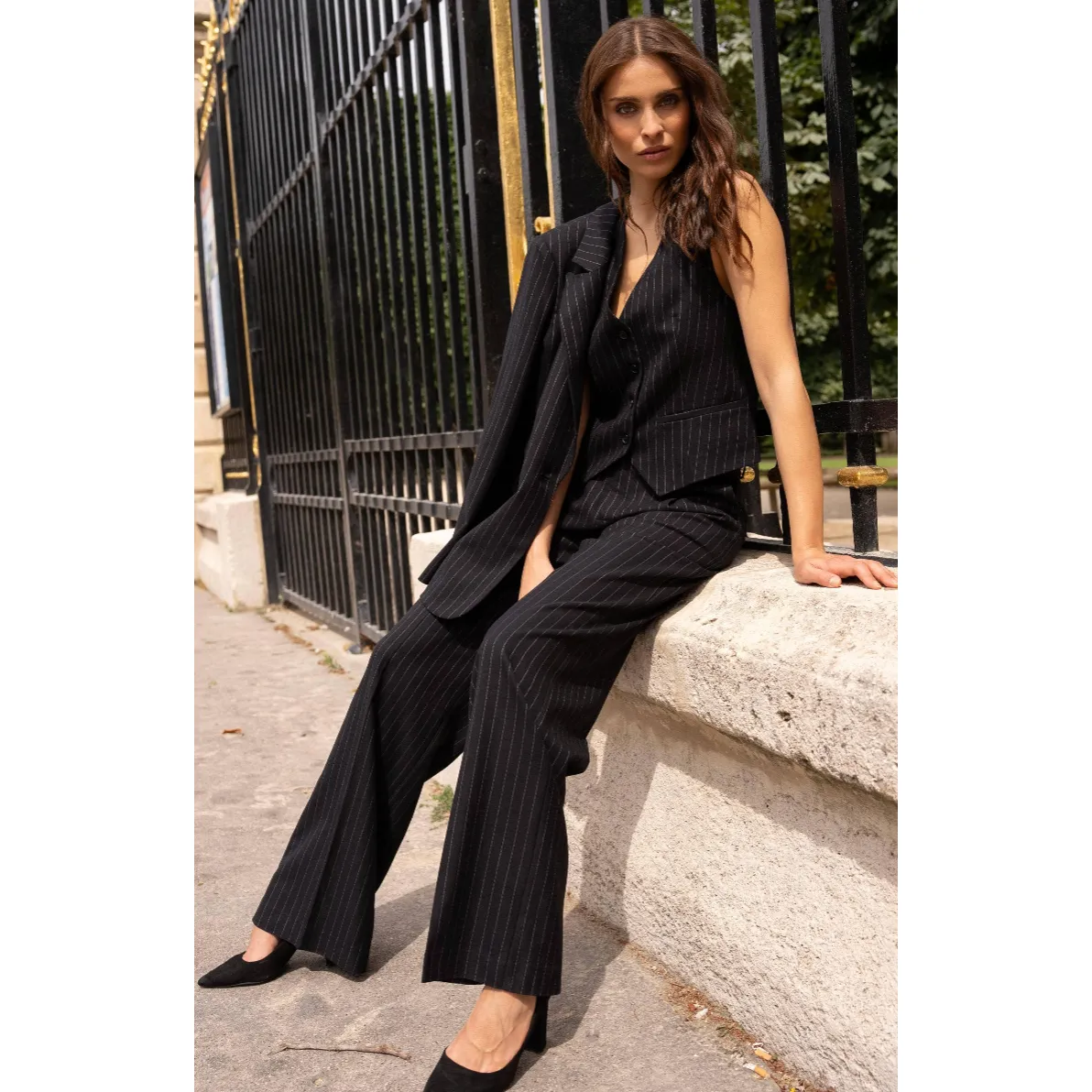 The Martine Black Striped High Waisted Trouser Pants