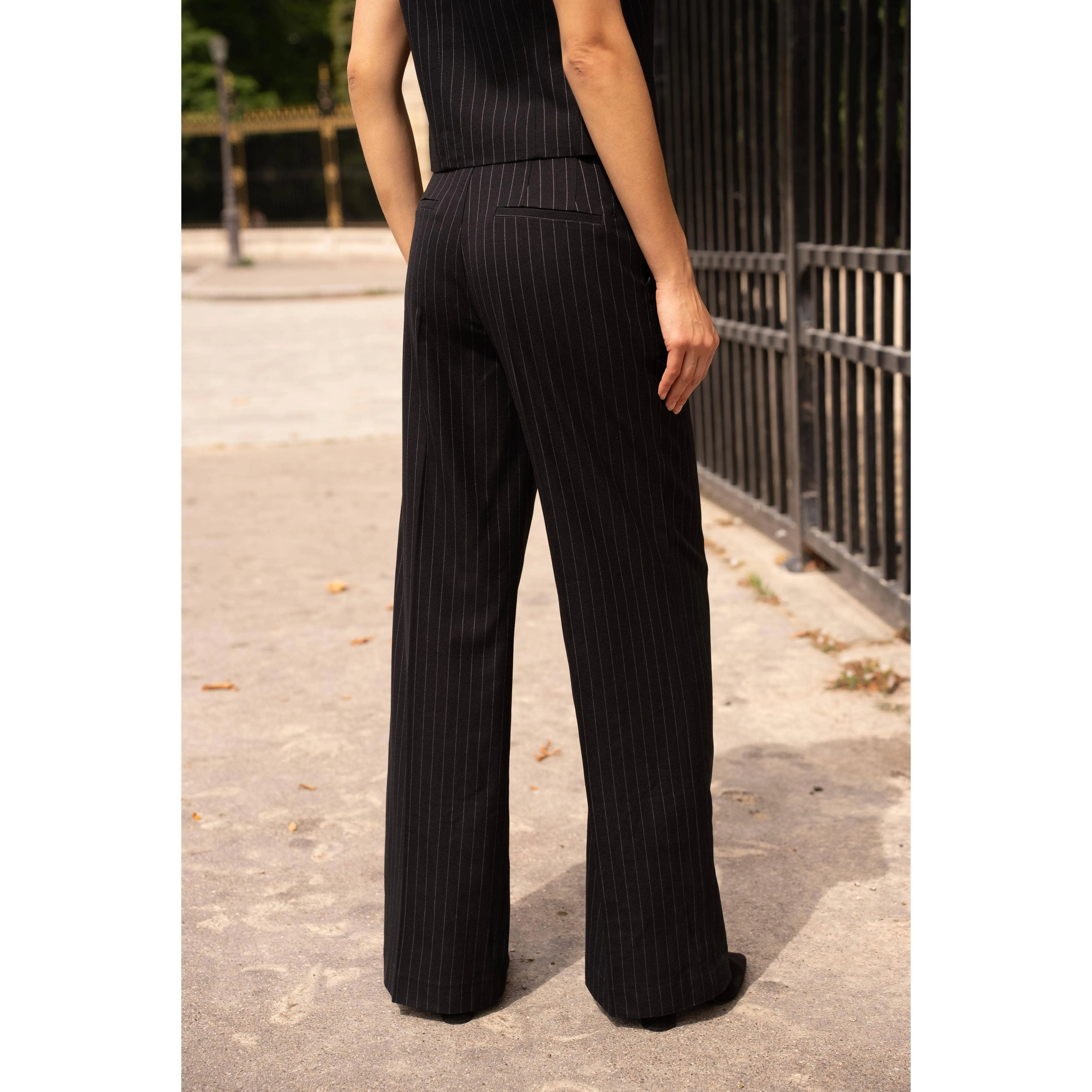 The Martine Black Striped High Waisted Trouser Pants