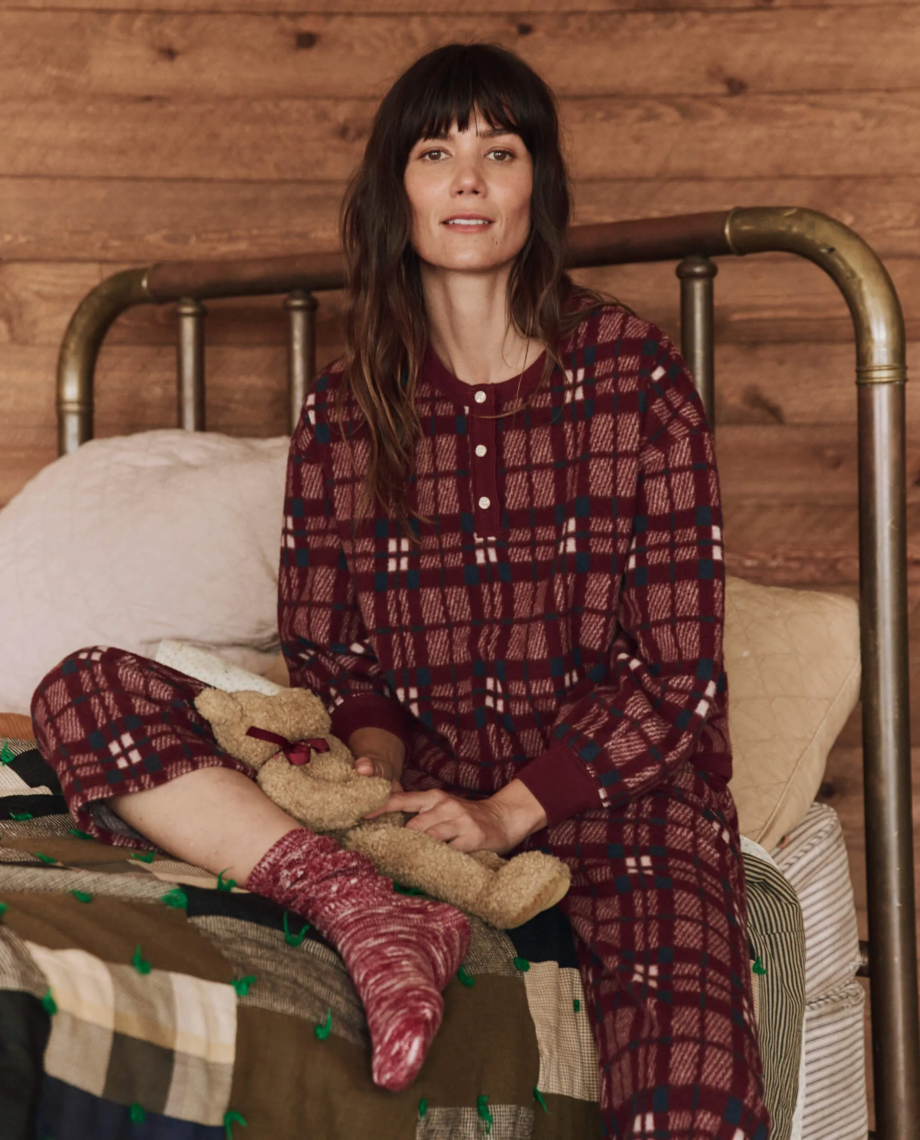 The Plush Fleece Henley Sleep Sweatshirt. -- Fireside Plaid