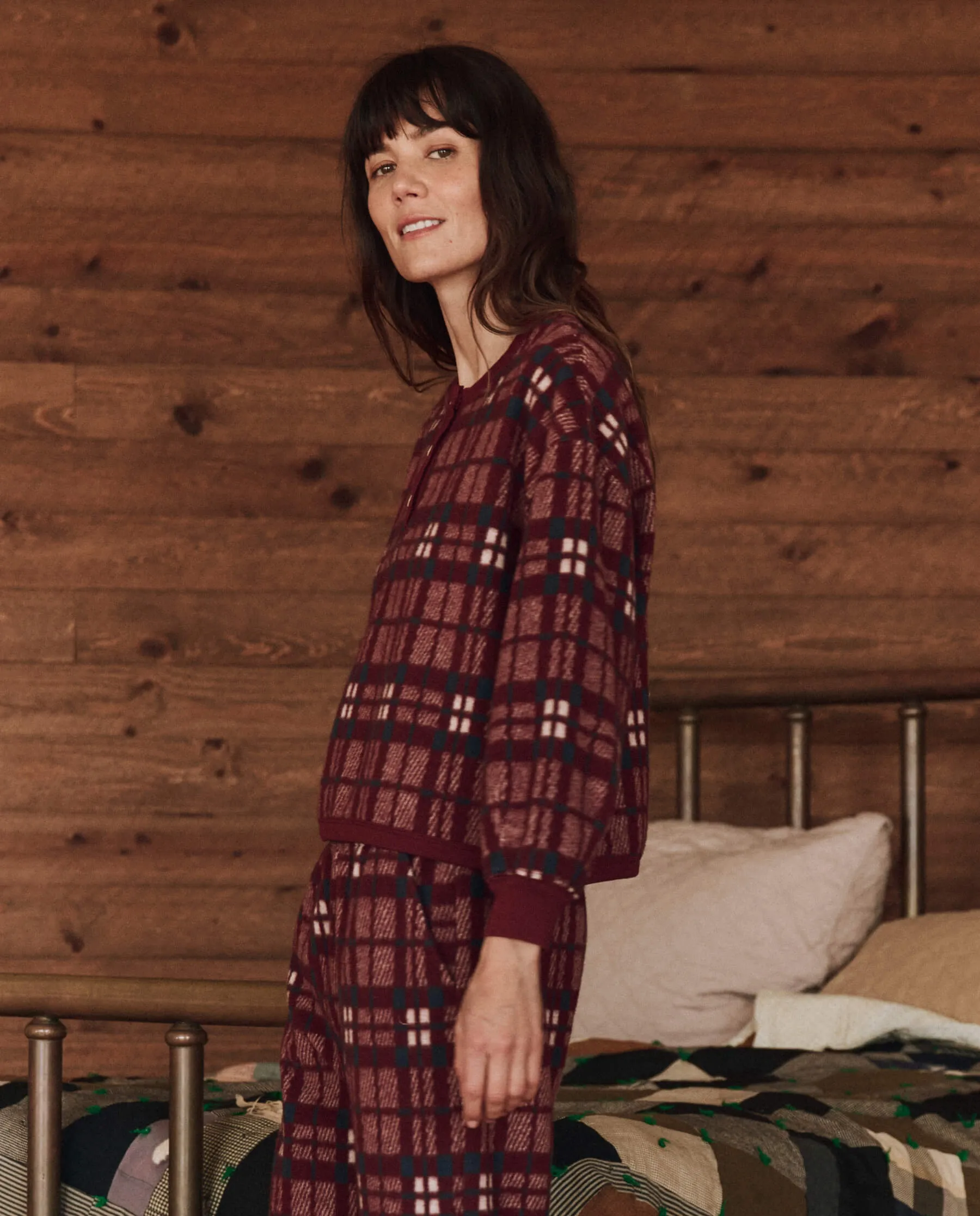 The Plush Fleece Henley Sleep Sweatshirt. -- Fireside Plaid