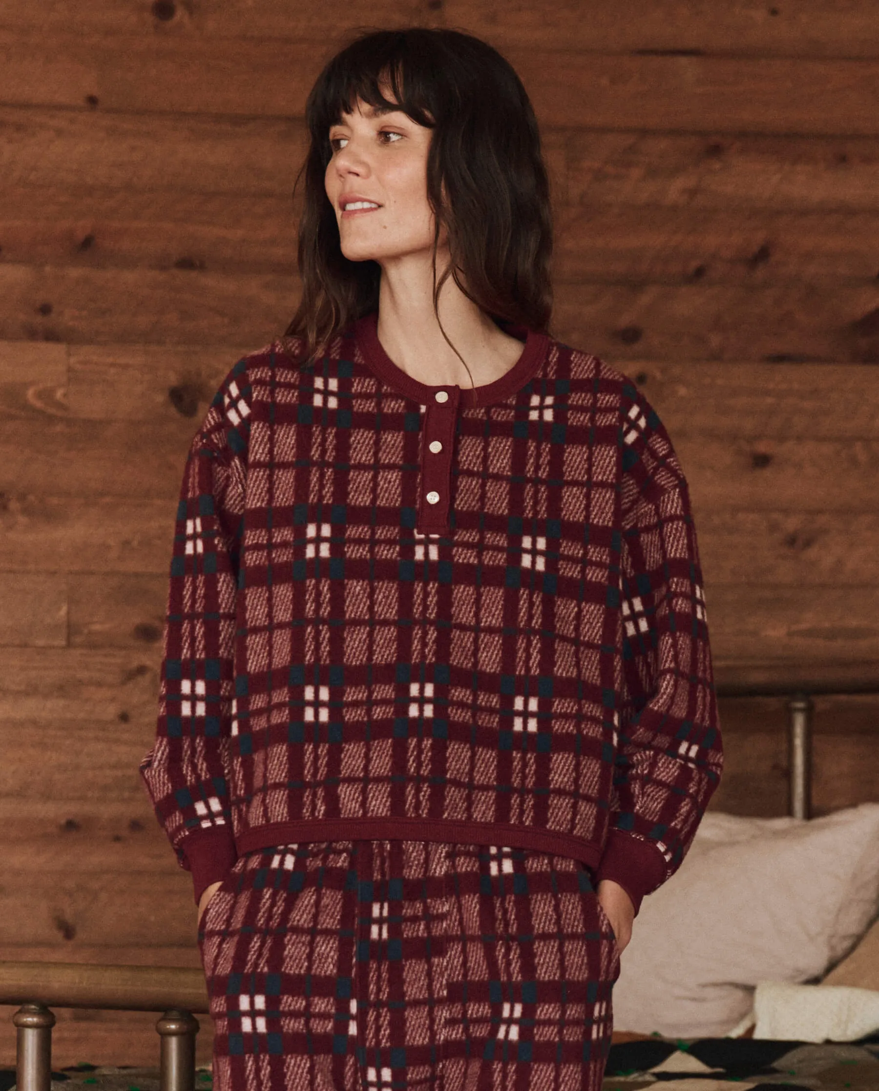 The Plush Fleece Henley Sleep Sweatshirt. -- Fireside Plaid