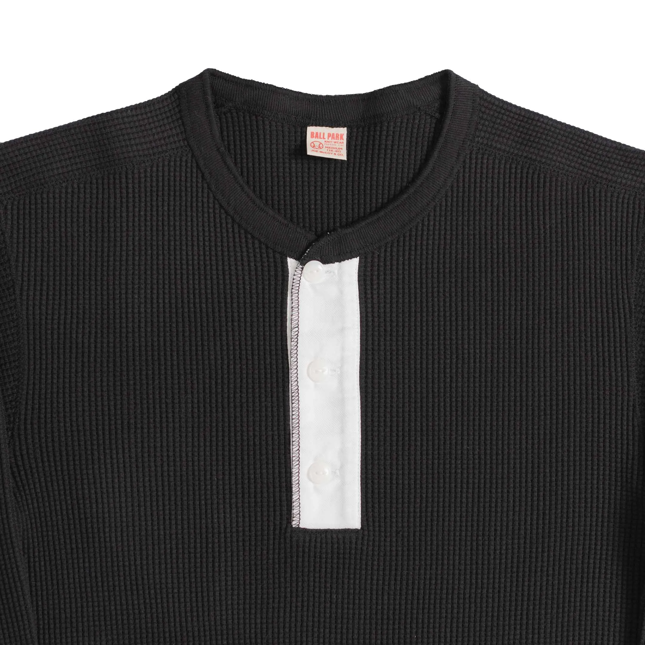 The Real McCoy's Waffle Thermal Henley Undershirt Black