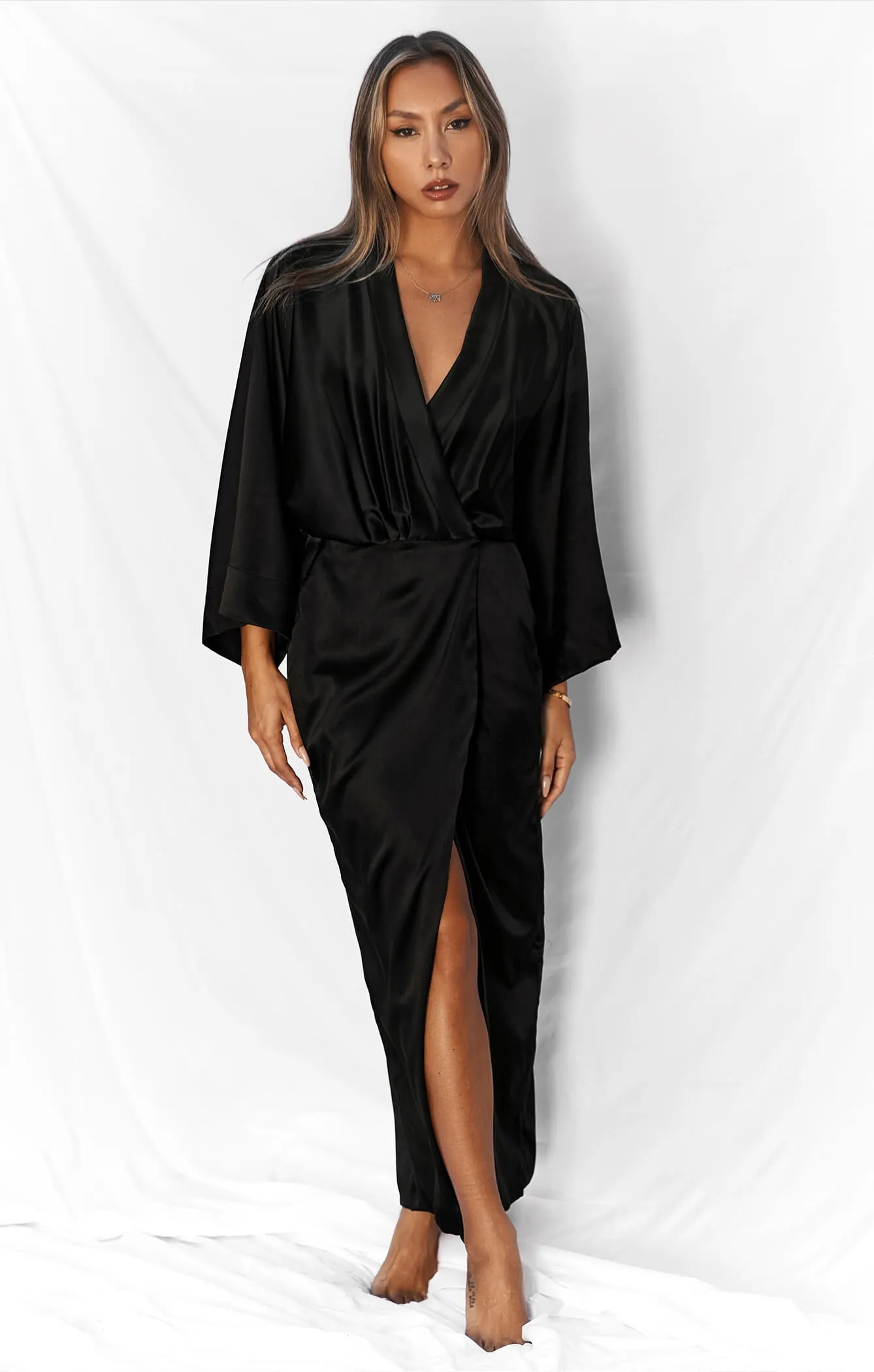 THE SILK KIMONO MAXI DRESS - BLACK