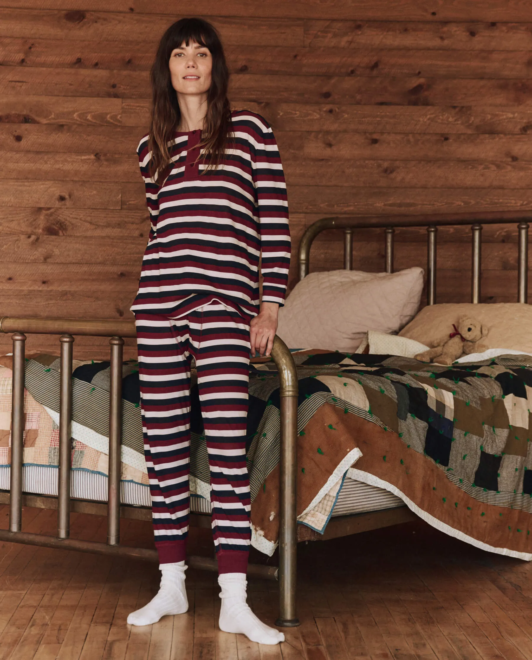 The Sleep Henley. -- Bordeaux Stripe