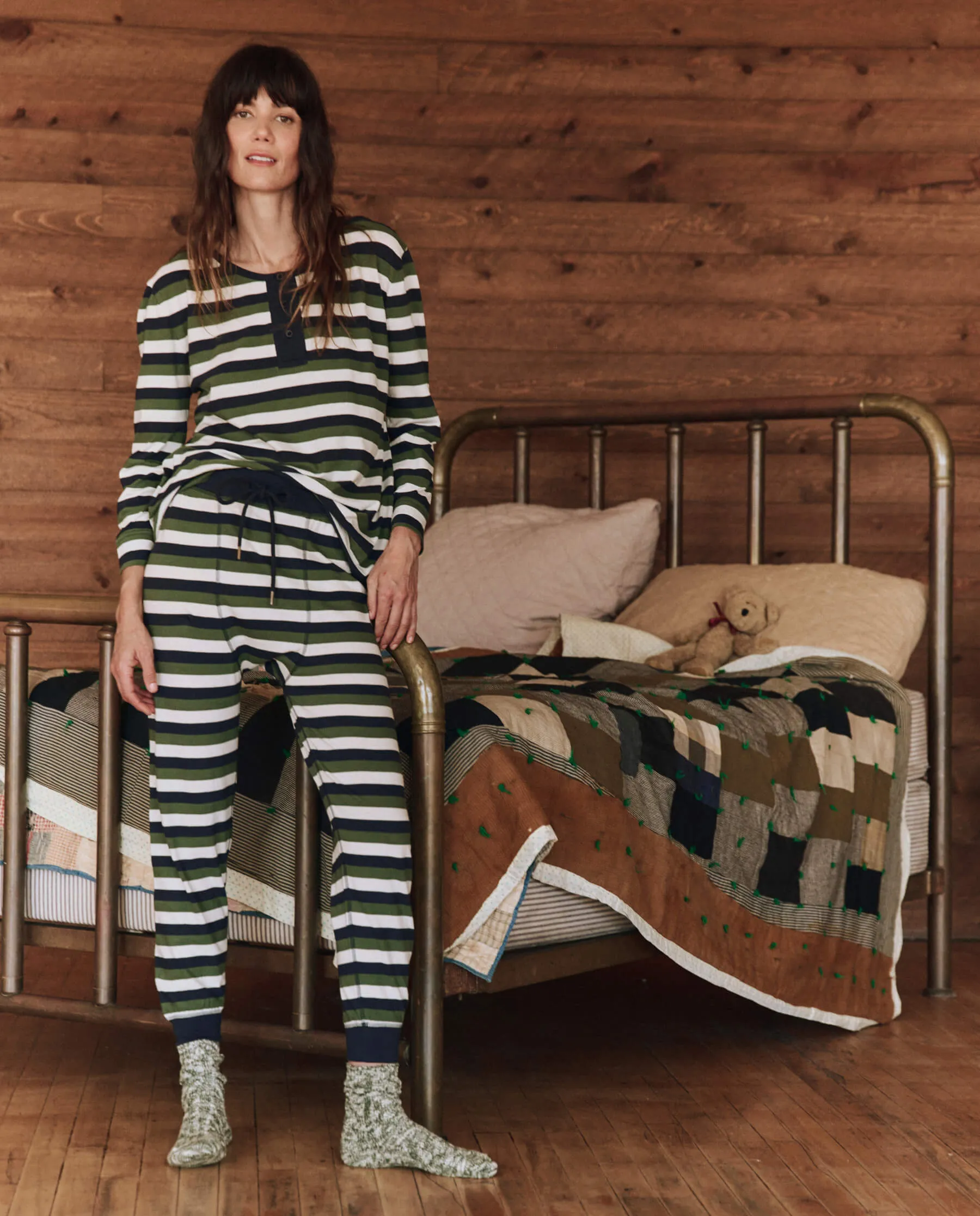 The Sleep Henley. -- Winter Pine Stripe