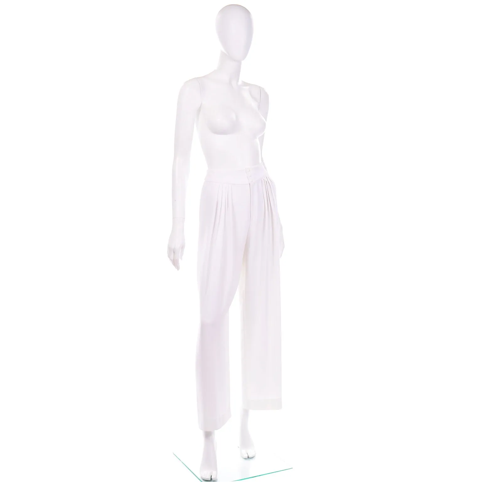 Thierry Mugler Vintage Pants White HIgh Waist Wide Leg Pleated Trousers