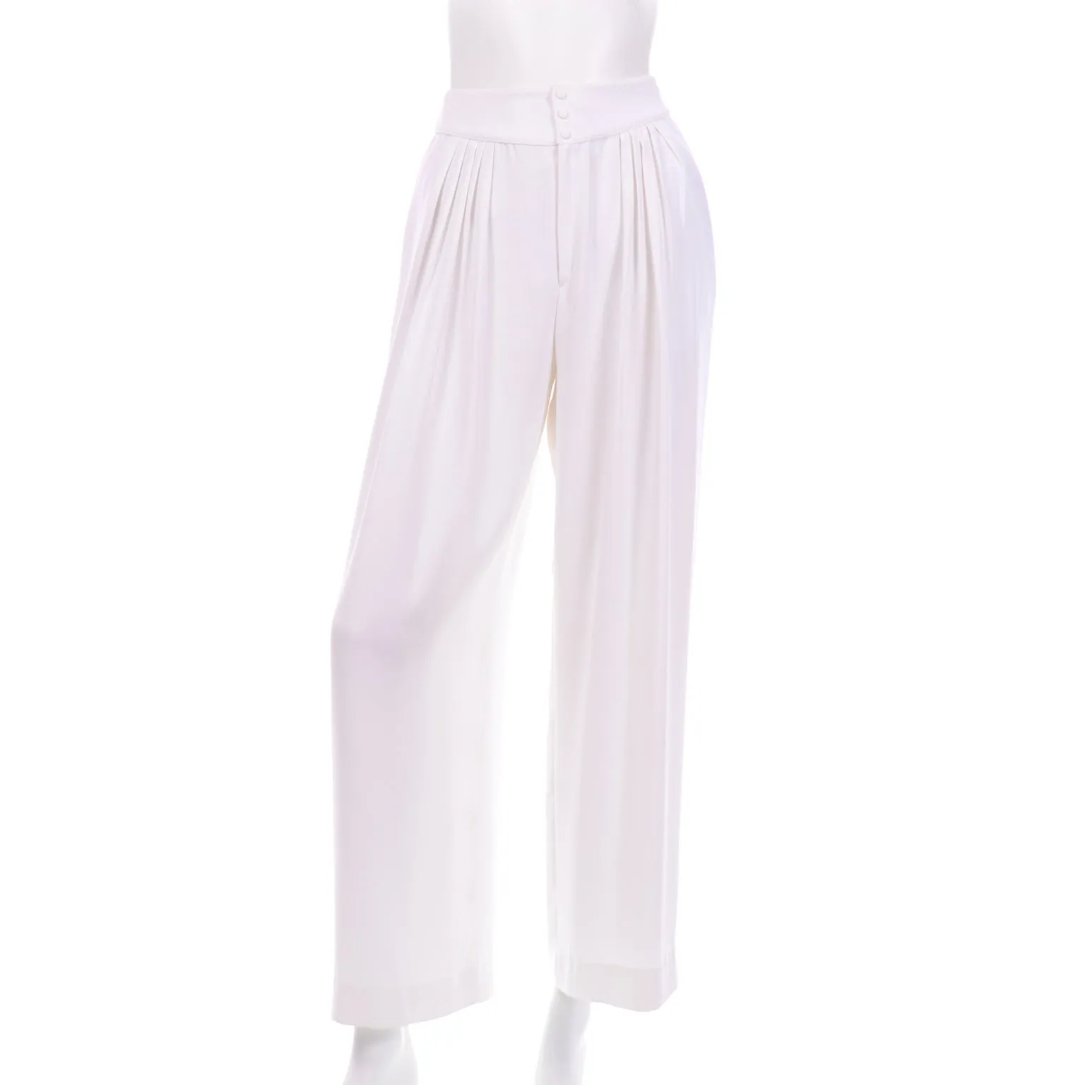 Thierry Mugler Vintage Pants White HIgh Waist Wide Leg Pleated Trousers