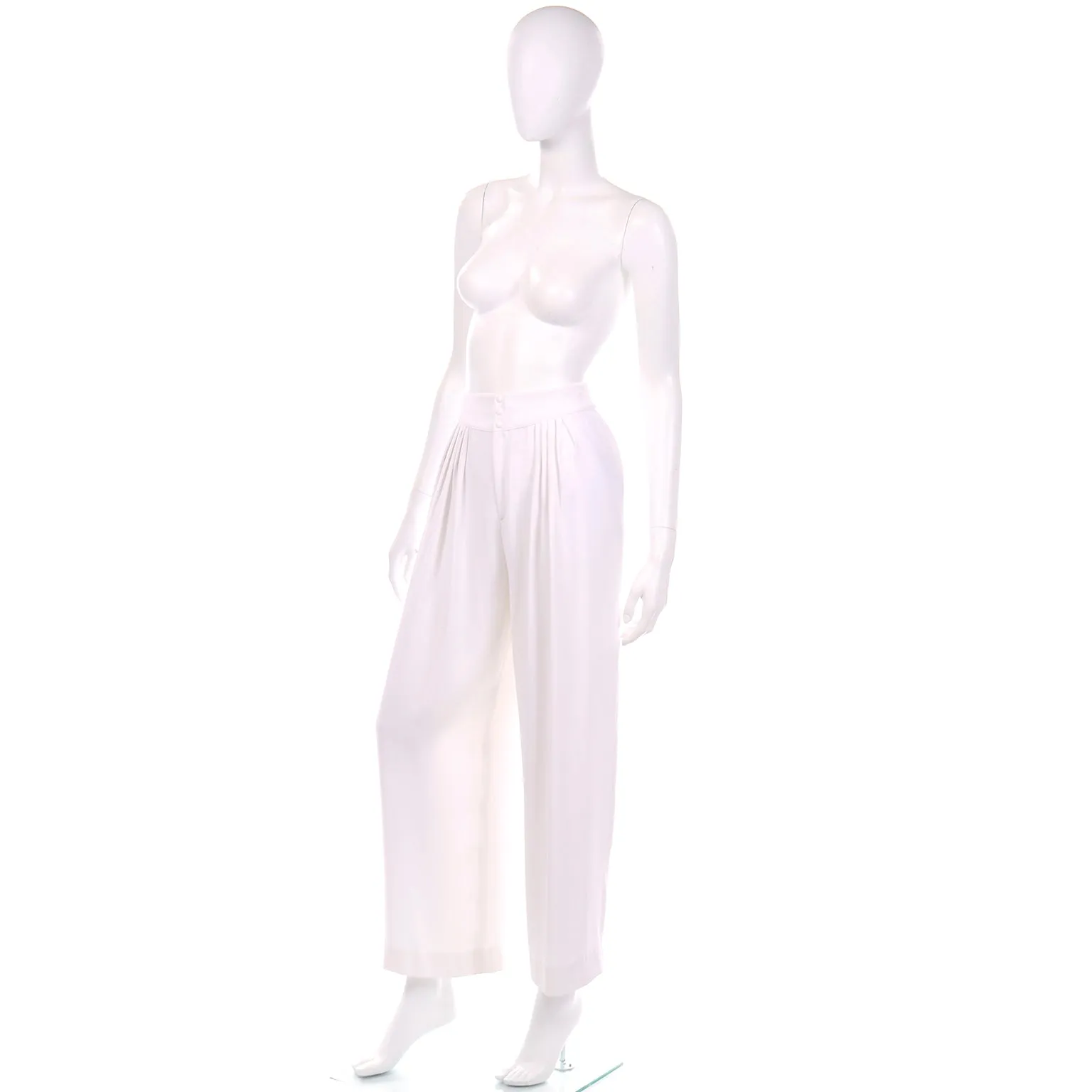 Thierry Mugler Vintage Pants White HIgh Waist Wide Leg Pleated Trousers