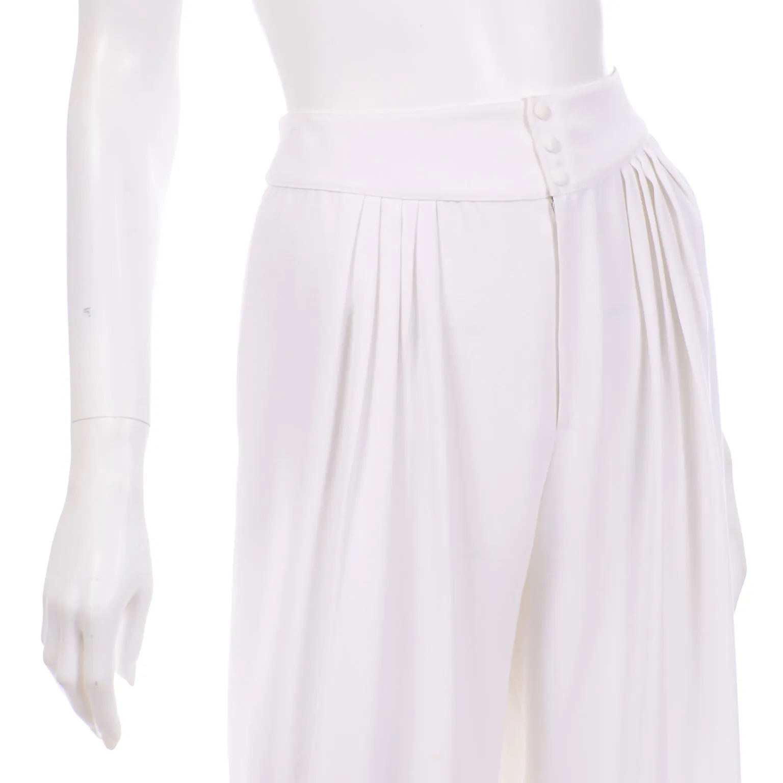 Thierry Mugler Vintage Pants White HIgh Waist Wide Leg Pleated Trousers