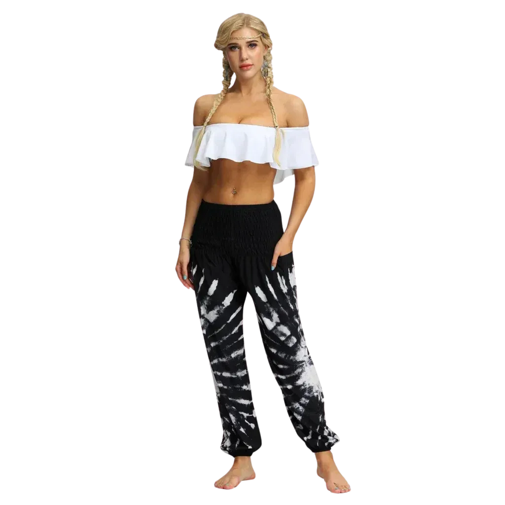 TIE DYE SMOCKED ALADDIN PANTS FOR LADIES FOR YOGA & FESTIVALS