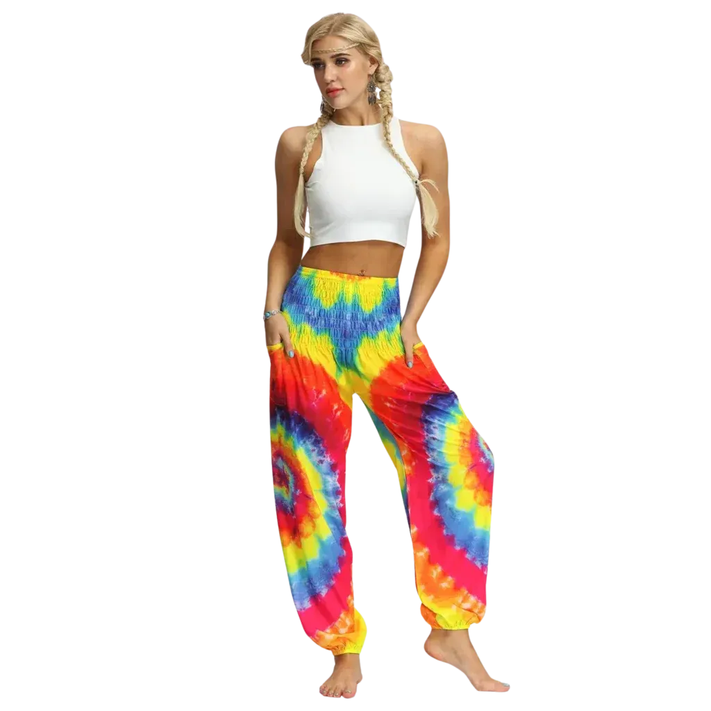 TIE DYE SMOCKED ALADDIN PANTS FOR LADIES FOR YOGA & FESTIVALS