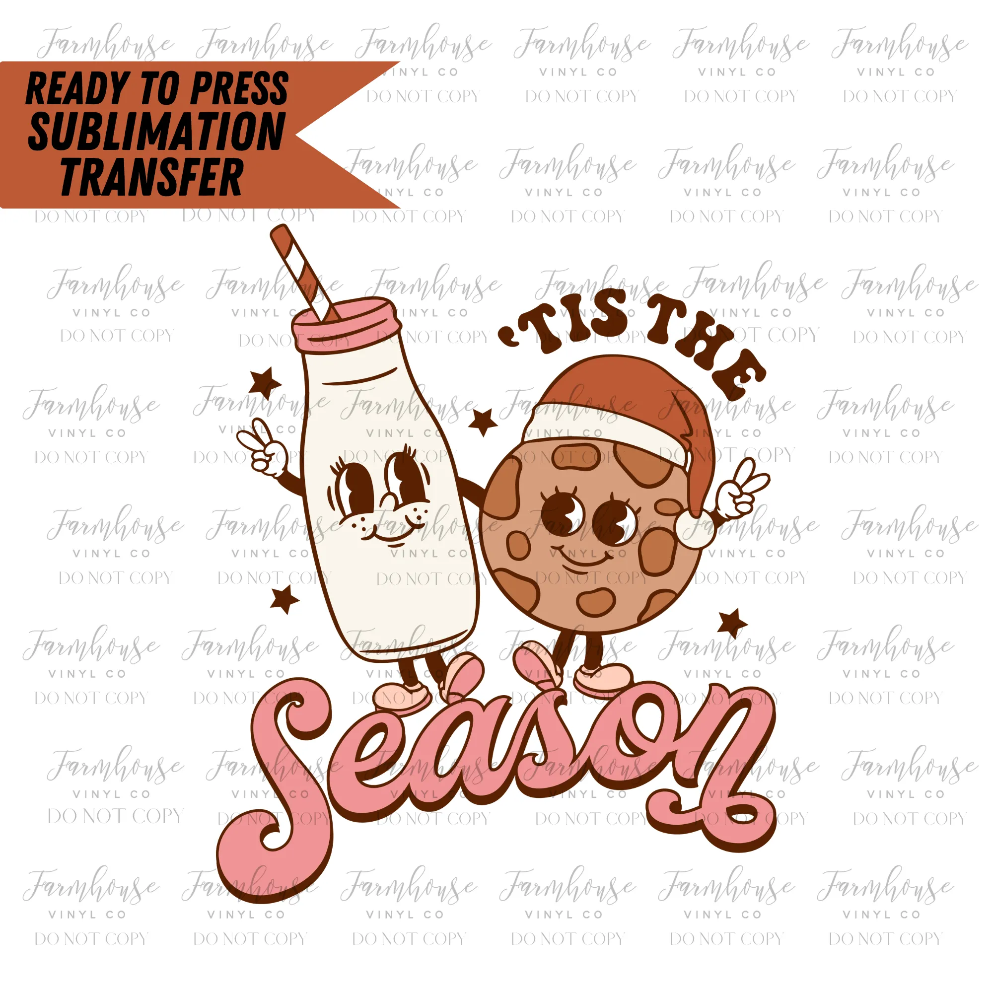 Tis the Season Cookies & Milk Ready to Press Sublimation Transfer