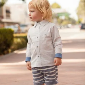 Toddler Boy Long Sleeve Grey Stripes Shirt