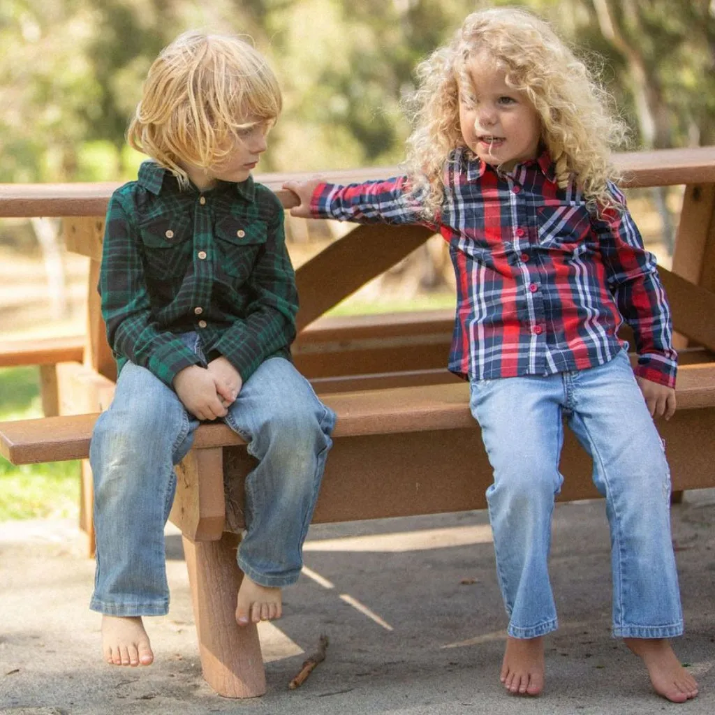 Toddler Girl Long Sleeve Red/Navy Plaid Shirt