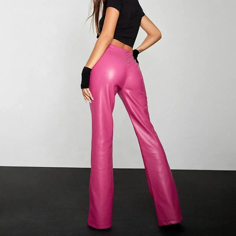 Trend4us Women's Vintage Faux Leather Flare Pants