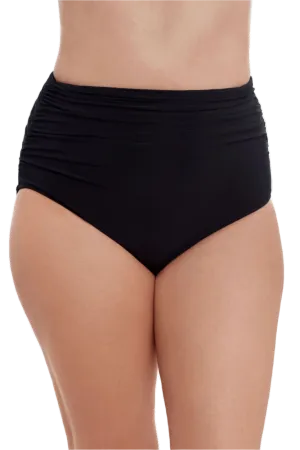 Trimshaper Plus Size High Waist Shirred Swim Bottom - Black