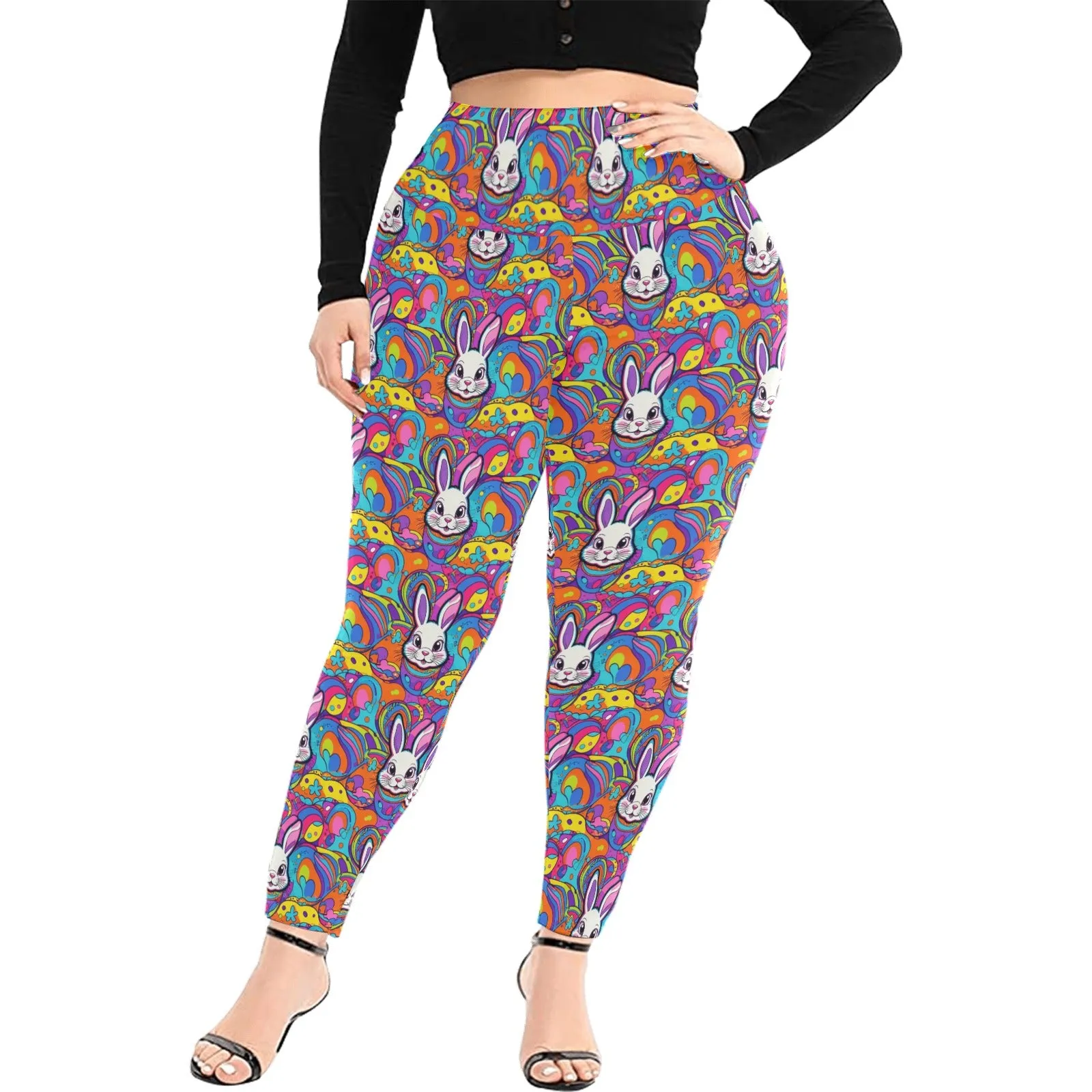 Trippy Bunny Women's Plus Size High Waited Leggings Women's High Waist Leggings(Plus Size)(ModelL45)