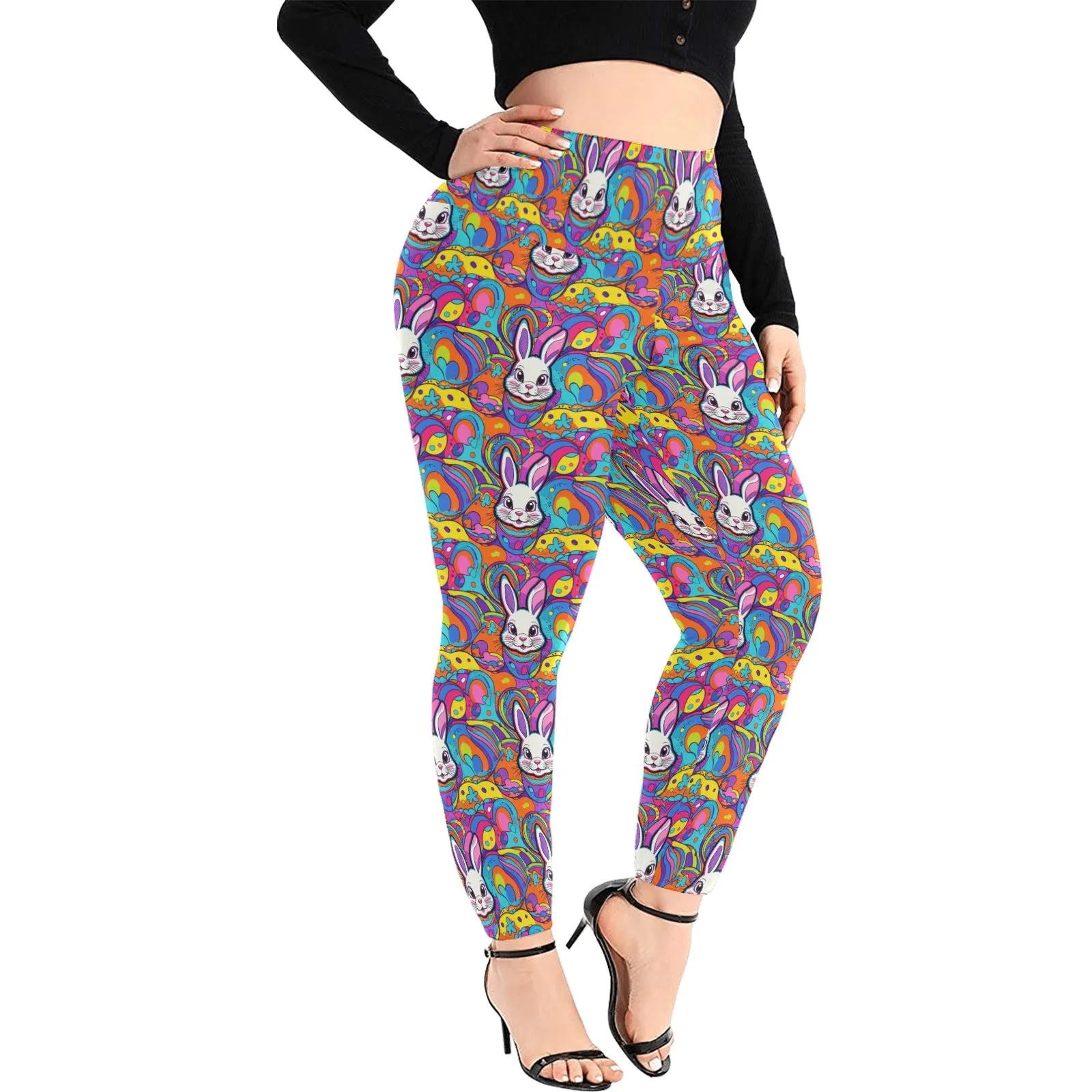 Trippy Bunny Women's Plus Size High Waited Leggings Women's High Waist Leggings(Plus Size)(ModelL45)