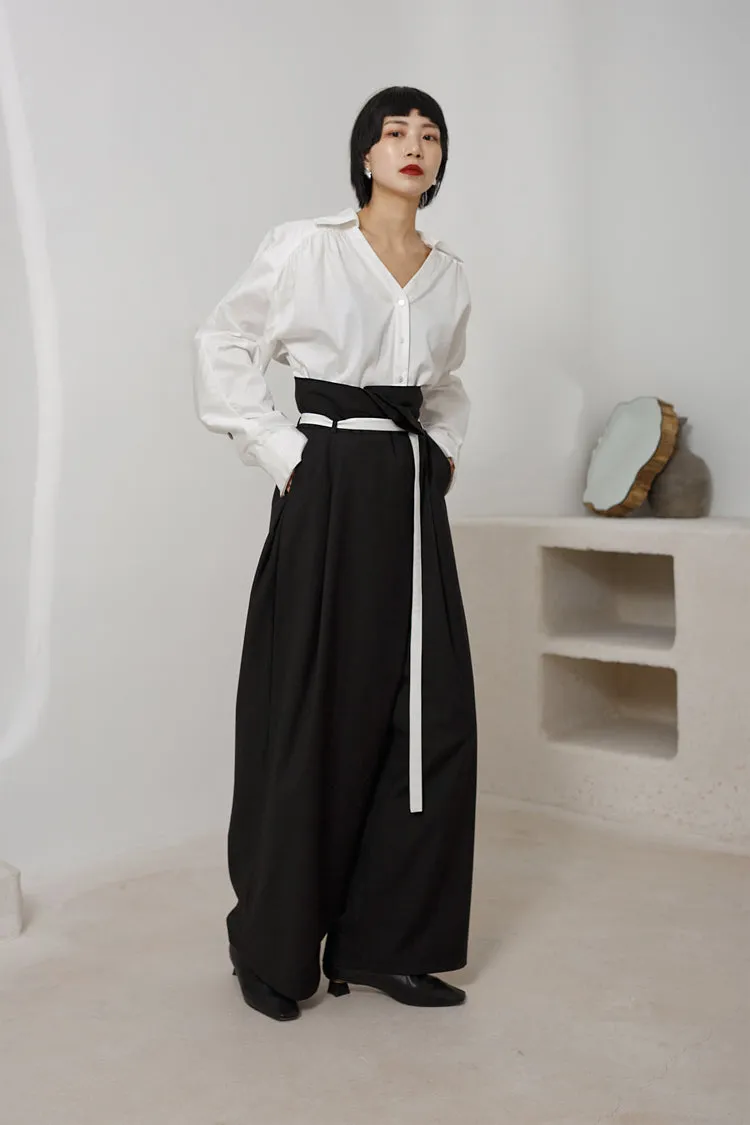 Ultra High Waist Wide Trouser Leg Loose Folded Pants