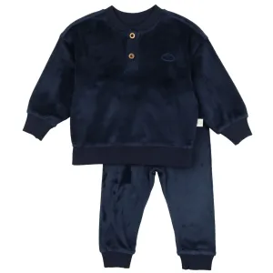 Velour Henley Set- Midnight Blue