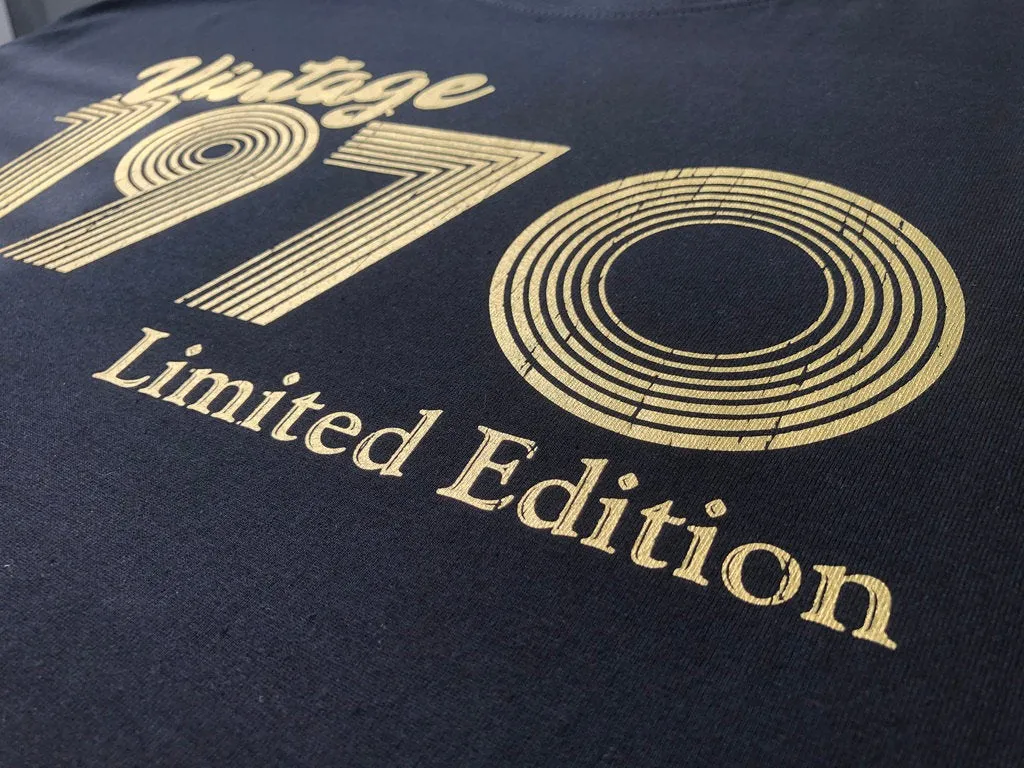 Vintage 1970 T Shirt Metallic Gold or Silver Foil, Birthday Gift T-Shirt in Retro & Vintage Limited Edition 70s style, Unisex Tee Shirt